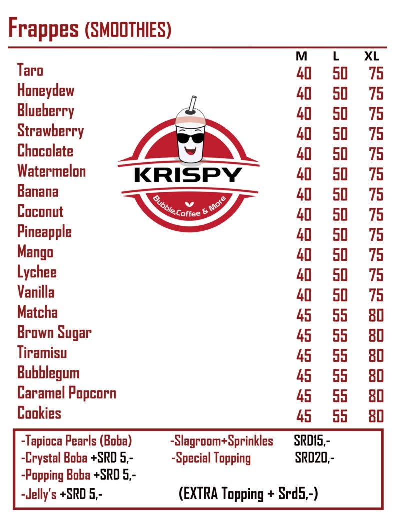 Krispy's Frappe Menu
