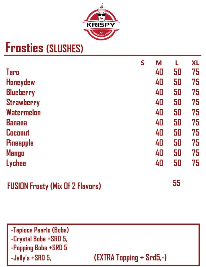 Krispy's Frosty menu