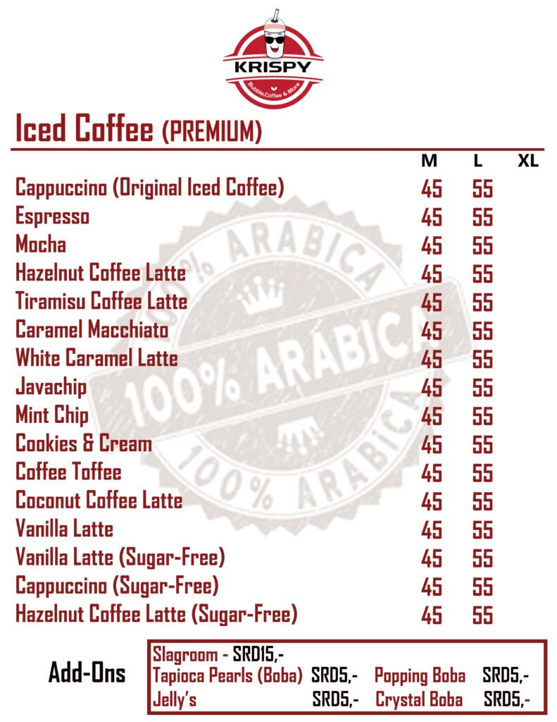 Krispy's iced coffee menu